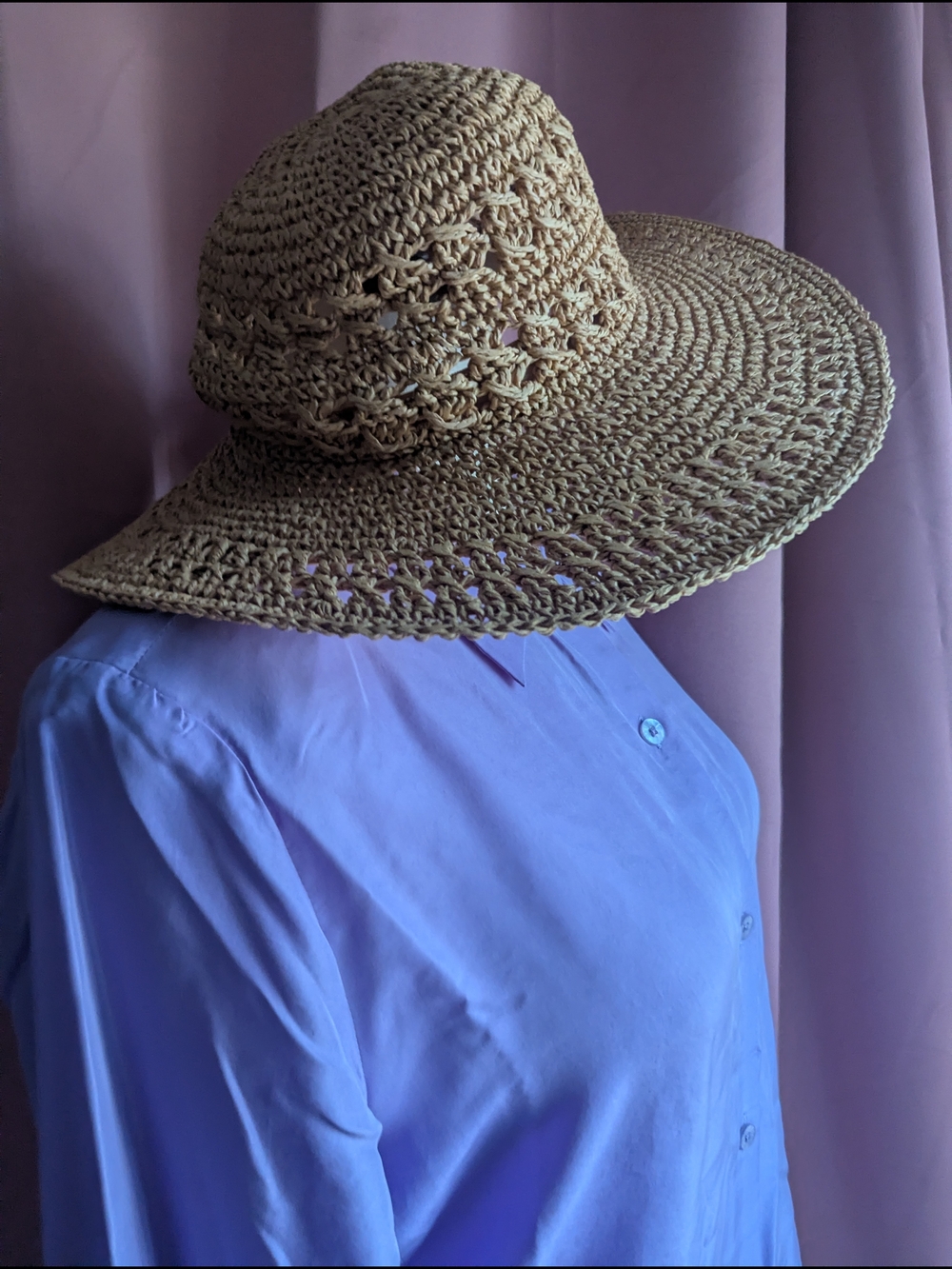 TIME & TRU Wide-Brim Straw Hat - Beige
